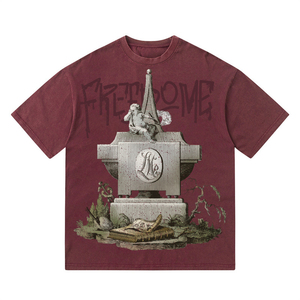 Venta al por mayor retro sólido patrón cuello redondo hombres Camiseta 100% algodón pesado Jersey personalizado DTG impreso Logo Casual estilo lavado - Product Image 2