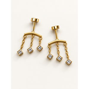 Boucles d'oreilles pendantes carrées avec pierres en zircon, bijoux en alliage - Product Image 1