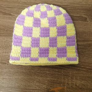EFANBEANIE Custom Crochet Beanie <b>Hat</b> Women Hand Knit Cotton Yarn Linen Trendy Checkered European-American Style Daily Party - Product Image 6