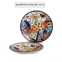 Assiettes en céramique robustes multicolores peintes à la main 'Le couple de la cabane' 17,8 cm (7,1 cm) 1,01 kg Fabriquées en Inde Lot de 2