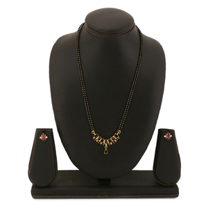 Mangalsutra indio negro con cuentas CZ Cubic Zirconia colgante collar pendientes joyería para mujer - Product Image 2