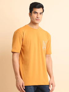 เสื้อยืดคอกลมแขน100% ผ้าฝ้ายคุณภาพสูงคอกลมทรงโอเวอร์ไซส์พิมพ์ลายสีน้ำตาลโคลนยืดได้เพื่อความสบายและสไตล์ที่ดีที่สุด - Product Image 5