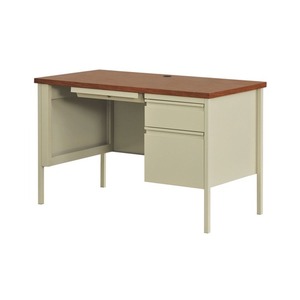 Alera 22199 Single Pedestal Steel <b>Desk</b> 45 In. X 24 In. X 29.5 In. <b>with</b> <b>Drawer</b>-Cherry/Putty 45 In. X 24 In. X 29.5 In. - Product Image 2