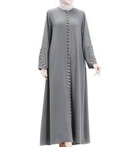 Wholesale Solid Color Long Sleeve Islamic Women Abaya Muslim <b>Hijab</b> Casual Dress ladies Abaya - Product Image 2