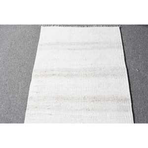 Vintage 1.7x8.1 ft <b>Runner</b> <b>Rug</b>, Turkish <b>Rug</b>, Kilim White Solid <b>Rug</b> - Product Image 3