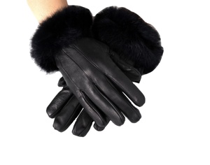 Guantes de Piel de Oveja de Moda al por Mayor, Guantes de Invierno para Mujer, Calentadores de Manos, Guantes de Cuero Auténtico Negro con Piel de Zorro - Product Image 3