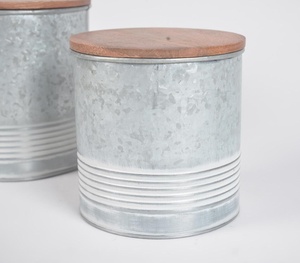 ถังเหล็กชุบสังกะสีแบบแฮนด์เมดพร้อมฝาไม้ชุด2ชิ้นสุดสร้างสรรค์ - Product Image 3