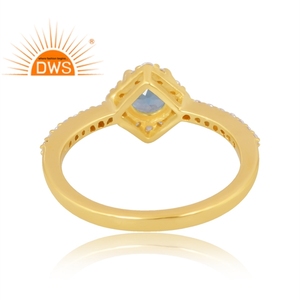 แหวนพลอย925ชุบทอง18K ชุบทอง18K แหวนพลอยบุษราคัมสีฟ้าเพชรสังเคราะห์จากธรรมชาติ - Product Image 2
