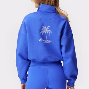 Sweat-shirt court à demi-fermeture éclair pour femme pull en polaire à logo personnalisé pour la salle de sport et vêtements décontractés - Product Image 2