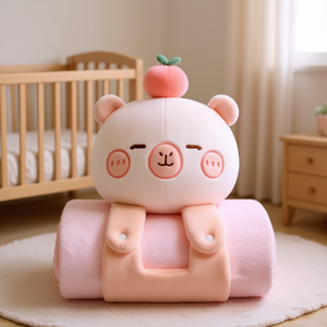 Couverture de lit pour bébé en peluche coréenne, personnage capybara, rose pêche - Product Image 3