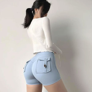 Pantalones cortos de mujer con botín más vendidos, ropa deportiva de alta calidad, ropa deportiva, diseño de línea sin costuras, pantalones cortos de botín para mujer - Product Image 5