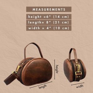 Petit sac à bandoulière rond en cuir véritable pour femmes Sacoche marron à deux poignées avec fermeture à glissière Sac à main élégant à bandoulière - Product Image 6