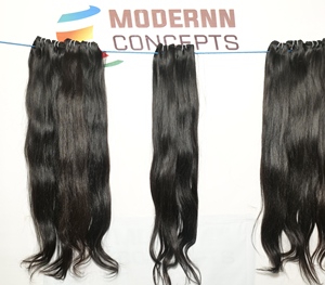 Couleur brune naturelle vierge brute faisceau droit cheveux vierges 100% extensions de cheveux humains indiens temple de tissage non transformés - Product Image 5