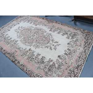 Tapis turc vintage 5,3 x 8,6 pieds, grand tapis, tapis en laine rose - Product Image 4