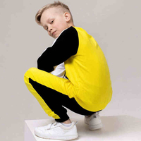 Ensemble de survêtement d'hiver pour enfants, jaune avec blocs de couleur blanc et noir, sweat-shirt et pantalon de jogging, deux pièces, vêtements de sport décontractés, 100% coton