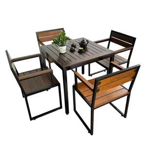 Contemporary 4-Person Wooden Table and Chair <b>Set</b> with Iron Frame CBCF193 - Product Image 1