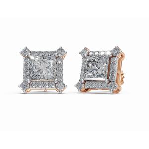 Pendientes de Diamantes con Halo de Princesa Real, Oro de 9 KT, 14 KT, 18 KT, Joyería Cultivada en Laboratorio, Proveedor Mayorista OEM B2B para Exportación - Product Image 1