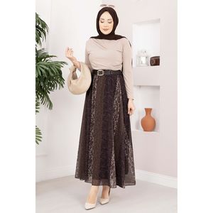 <b>Mini</b> Brown Chiffon Skirt Floral Pattern Belted Embroidered Casual Summer Style Natural Breathable Silk Digital <b>Print</b> Ruffles - Product Image 4