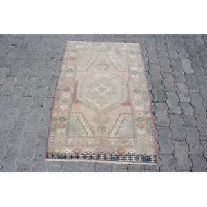 Alfombra Turca Vintage de 2.5x3.8 pies, Alfombra Azul con Puntos - Product Image 1