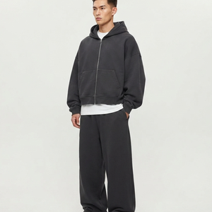 OEM Tracksuits <b>for</b> <b>Men</b> Manufacturer <b>Top</b> Quality Solid Color Fleece Custom <b>Cropped</b> Baggy Casual 100% Cotton Loose Fit Autumn Wear - Product Image 4