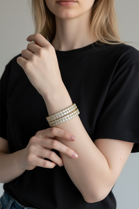 ชุดกำไลทองสองแถวสุดหรูสำหรับเจ้าสาวทันสมัยประดับมุกสีมรกตเคลือบเงางามพร้อมส่ง - Product Image 2