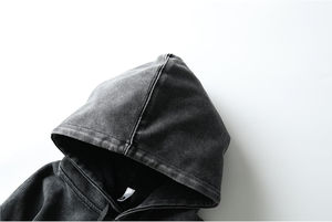 Nouveau LOGO personnalisé Vintage en détresse Boxy Fit pull 500Gsm vierge éponge française surdimensionné poids lourd lavé à l'acide sweats à capuche pour hommes - Product Image 5