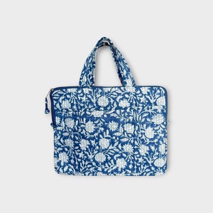 Handmade Indian Sky Blue Floral Quilted Cotton Luxury Business Simple Vintage Waterproof Lightweight <b>Laptop</b> <b>Bag</b> Protective - Product Image 2
