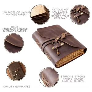 Buy Genuine Leather Journal Handmade Deckle Edge Paper Leather Bound Journal with Vintage Key Leather <b>Book</b> Journal <b>Diary</b> - Product Image 4