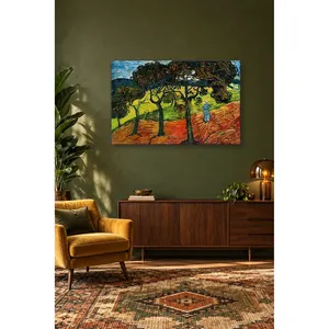 Impresión en lienzo de Fida Van Gogh Campo con árboles y mujer caminando - Product Image 3