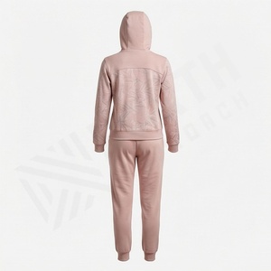 Survêtements en molleton de coton pur pour femmes élégants Logo personnalisable Étiquette de haute qualité Ensembles pour femmes Premium Doux et chaud Vêtements de sport de gym - Product Image 2