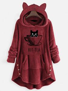 Sudadera con capucha con estampado de dibujos animados y letras de felpa para Otoño e Invierno para mujer, Top informal holgado de manga larga, Top cálido de punto - Product Image 2