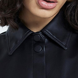 Women Customized Size Custom Turn Down Collar Short Sleeves Leather <b>Shirts</b> <b>Button</b> Down Breathable Anti-Wrinkle Leather <b>Shirts</b> - Product Image 3