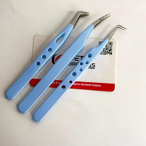 Pince à épiler professionnelle en acier inoxydable pour extensions de cils, design creux multi-trous, bleu clair, pour volume, anti-magnétique, anti-statique, 10 mm - Product Image 5