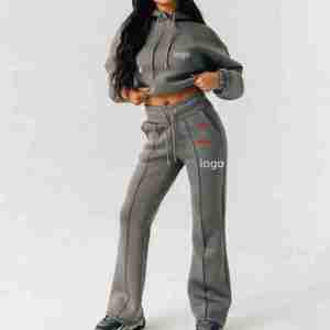 Fabricant sur mesure OEM Ensemble sweat-shirt à capuche 2 pièces et pantalon de jogging pour femmes - Product Image 1