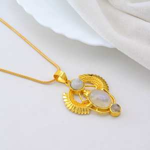 Brass Scarab Moonstone Pendant Necklace Gold Plated Egyptian Style Handmade <b>Spiritual</b> Jewelry Wholesale For <b>Men</b> Women - Product Image 5