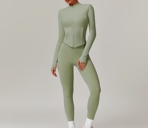 Ensemble de yoga et de fitness pour femmes, nouveau design, solide, respirant, veste de yoga à manches longues, leggings, ensemble de sport 2 pièces - Product Image 3