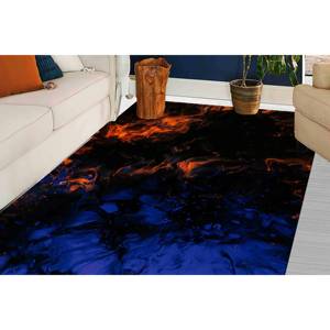 Alfombra Abstracta de Mármol: Azul Oscuro y Naranja, Decoración de Arte Moderno, con Pelo Suave - Product Image 1