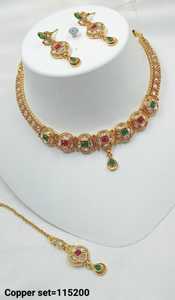 <b>INDIAN</b> TRADITIONAL and FASHIONABLE COPPER JEWELLERY BRIDAL WEDDING JEWELLERY <b>SET</b> for WOMEN EARRINGS and NECKLACE <b>SET</b> - Product Image 2