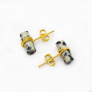Pendientes de Tubo de Jaspe Dálmata, Joyería de Piedras Preciosas Envueltas en Alambre, Pendientes Minimalistas de Ónice con Piedra de Nacimiento - Product Image 3