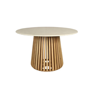 Muebles de comedor de madera maciza de Acacia tradicional con acabado natural, parte superior de mármol y MDF con base sólida para uso doméstico en hoteles - Product Image 1