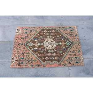 Vintage Turkish Rug, 2.3x3.2 ft Small Rug, <b>Brown</b> Blue Patchwork Rug - Product Image 4