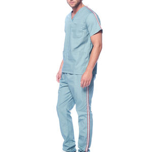 Ensemble de blouses médicales unisexes pour hommes, col en V, pantalon droit, tissu en coton, ensemble de blouses personnalisées avec logo, haute qualité - Product Image 2