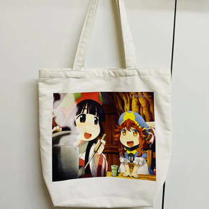 Bolsas de lona monocromáticas de algodón duradero con estampado Digital de Anime, bolsa diaria de compras ecológica para uso promocional - Product Image 1