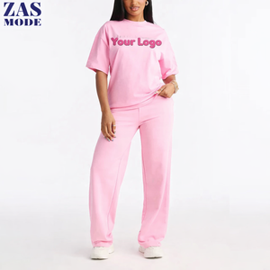 Ensemble de survêtement pour femmes, t-shirt long ample à deux pièces, nouveau logo personnalisé, tendance, tricot décontracté, épaules tombantes, pantalon - Product Image 1