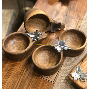 Handmade Wooden <b>Boat</b>-Shaped Serving Bowl with Steel Handle and Spoon Nautical Decorative Oven-Safe Salad Bowl - Product Image 5