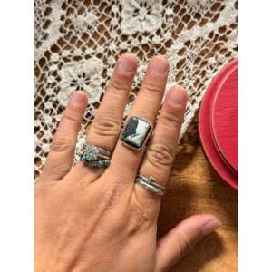 Navajo Handmade White Buffalo Turquoise <b>Statement</b> <b>Ring</b> Size 9 Boho Style Hip-Hop Sterling Silver Cut Natural Stone Everyday Wear - Product Image 2