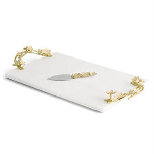 <b>Top</b> Selling <b>Marble</b> Material and Aluminum <b>Side</b> Handle Gold Plated Rectangle Shape Decorative Handicraft Serving Tray - Product Image 2