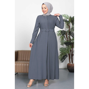 Vestido Hijab Plisado con Cuello Apedreado, Color Humo - Product Image 2