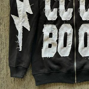 Sudadera de fabricante personalizada 600gsm peso pesado grueso desgastado recortado Zip up bordado parche hombres ácido lavado Zip Up Hoodie - Product Image 3