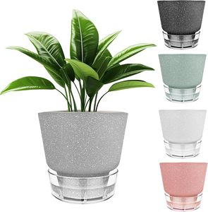 Pot de plante auto-arrosant avec mèche en coton - Jardinière pour fleurs <span class=keywords><strong>d</strong></span>'intérieur <span class=keywords><strong>et</strong></span> <span class=keywords><strong>d</strong></span>'extérieur avec plateau <span class=keywords><strong>d</strong></span>'arrosage, jardinières faciles <span class=keywords><strong>d</strong></span>'entretien pour la maison, le jardin - Product Image 1